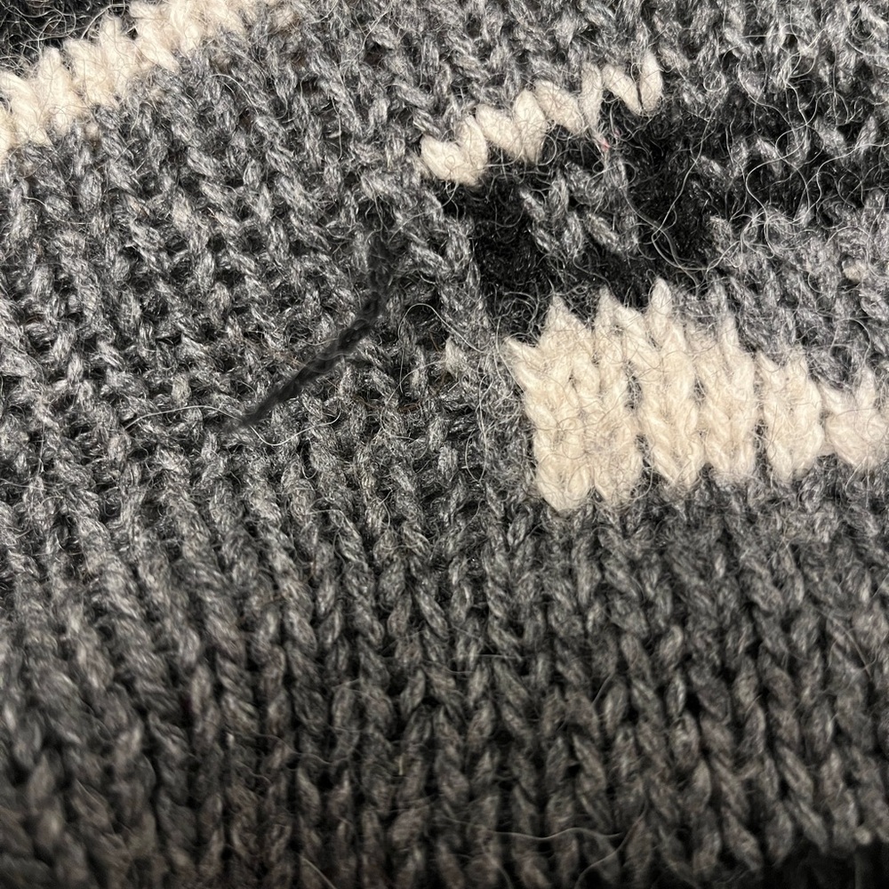 HAND MADE Pullover Crew Neck Sweater Balloon Sleeve Traditional Pattern Fuzzy - Picture 14 of 15
